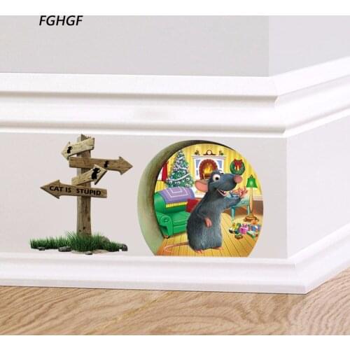 3D Wall Sticker Waterproof Christmas Small Mouse Hole Wall Stickers Childrens Room Living Room Background