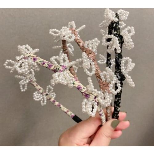 Small special floral pearl bow women simple Korean ins new summer sweet girls trendy hairhoop