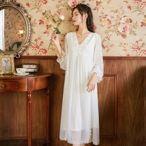 Embroidery Nightgowns Modal Homewear Palace Vintage Nighty Women Lace Sleepwear Ladies Sexy Hot Erotic Long White Sleepshirts