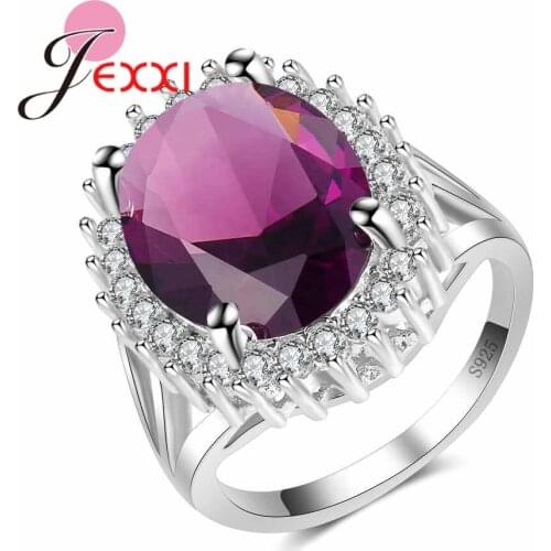 Latest Luxury Wedding Band Rings Prong Setting Big Clear Blue Stones 925 Sterling Silver Women Party Bague Bijoux