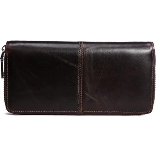 2020 new oil wax cowhide mens wallet retro leather long wallet wallet multi-card credit card holder