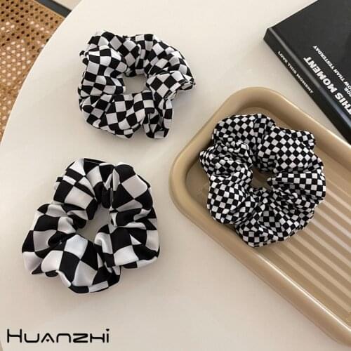 HUANZHI 2021 New Checkerboard Headband Ponytail Fixer Elastics Rubber Bands Hair Bands Head rope for Women Girl Hair Accessories