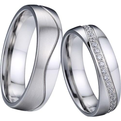 Marriage Alliances cz eternity Couple wedding rings set for men and women silver color stainless steel jewelry No Rust/fade