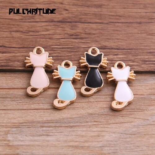 8pcs 12*22mm Four Color Alloy Metal Drop Oil Cat Charms Pendant For DIY Bracelet Necklace Jewelry Making