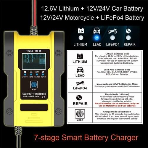 12V 6A Full Automatic Car Battery Charger Power Pulse Repair Chargers Wet Dry Lead Acid Battery Chargers Digital LCD Display