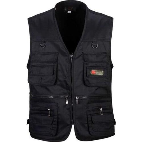 ABLB--Mens Fishing Vest with Multi-Pocket Zip for Photography / Hunting / Travel Outdoor Sport - Black, XL