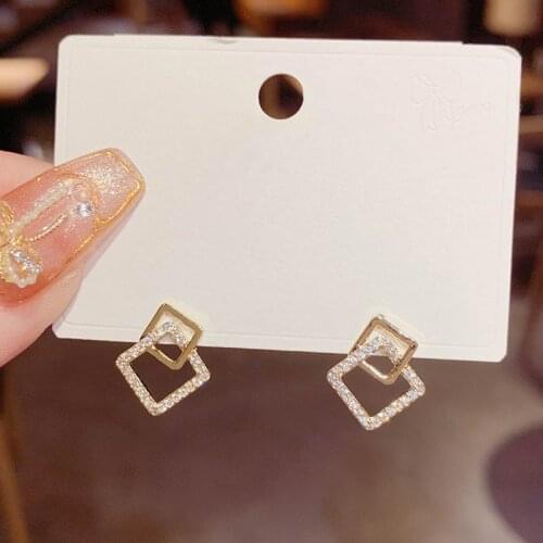 Micro Pave Squares Stud Earrings For Women Delicate New Fashion Jewelry Hollow Out Geometric Small bijoux