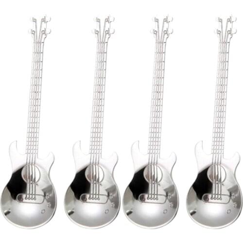 SHGO HOT-Guitar Coffee Teaspoons,4 Pcs Stainless Steel Musical Coffee Spoons Teaspoons Mixing Spoons Sugar Spoon(Silver)