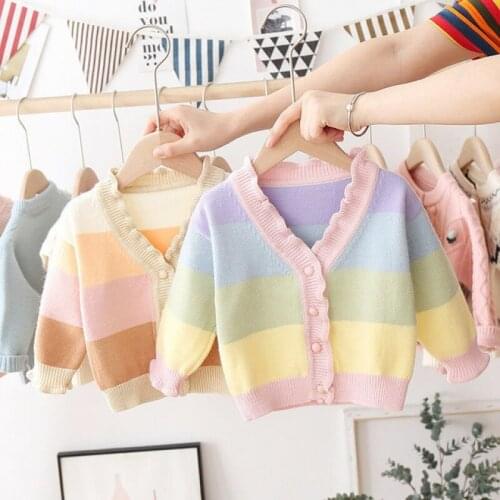 Girl Autumn and Winter Sweaters Rainbow Strawberry Printed Toddler Child Sweaters Sweet Children Clothes 1-6 Years Old