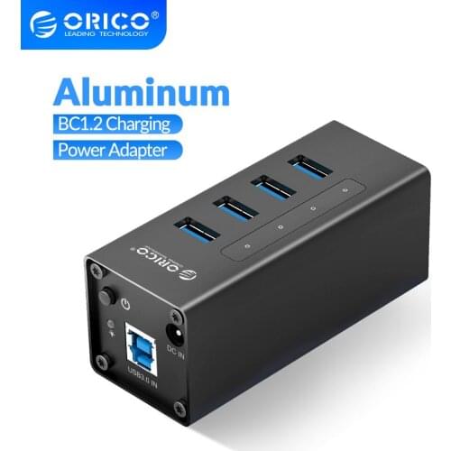 ORICO USB HUB Support BC1.2 Charging Aluminum 4 Port USB3.0 Splitter with 12V2A Power Adapter for MacBook Laptop PC Accessories