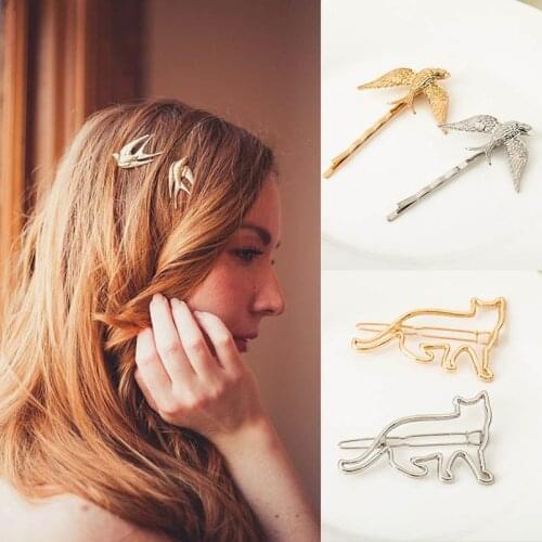 Golden Alloy Cat Deer Bird Horse Animal Bobby Pins Hair Clips & Pins Headwear Hair Accessories for Women