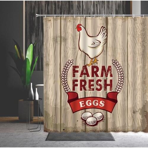 Farm Chicken Shower Curtain Rural Cute Cartoon Animal Hand Painted Pattern Bathroom Decor Polyester Bath Curtains Set Washable