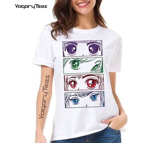 New Summer Women Hot Japan Anime Cartoon Print T-Shirt Anima Manga Girl Eyes Harajuku Woman Casual Tops Cute Girl Tee shirt