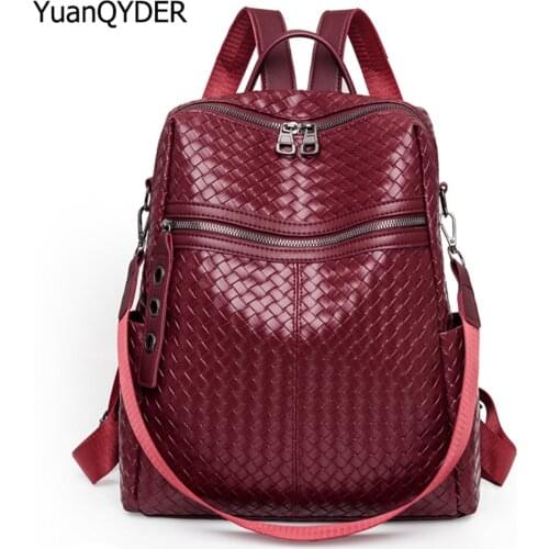 Weave Leather Womens Backpacks High Quality Anti-theft Backpack Travel School Bags for Teenagers Girls Large Capacity Mochila