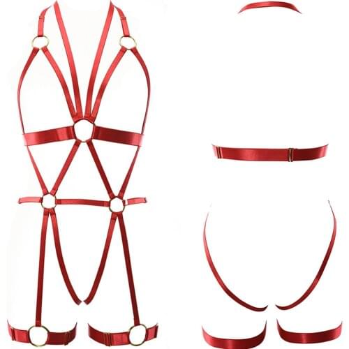 Women Body Cage Harness Belt Elastic Adjust Crop Top Bra Bondage Sexy Lingerie Set Goth Red Garter Pole Dance Harness Bodysuit