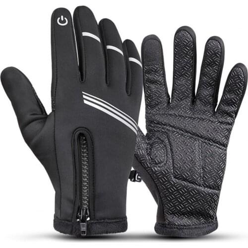 1 Pair Winter Gloves Men Motorcycle Cycling Gloves Full Finger Touch Screen Gloves Windproof Shockproof Warm Plush Black Gloves