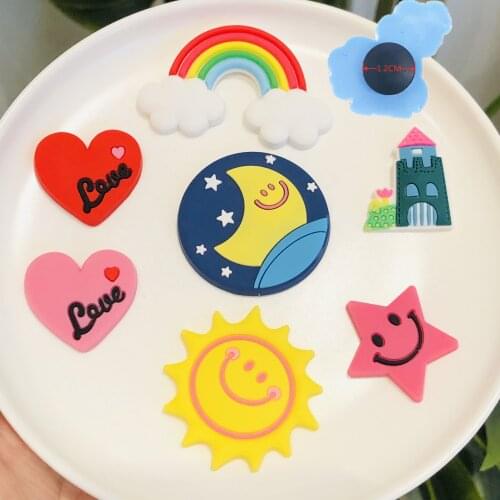 1Pcs Novelty Rainbow Moon Sun Heart House Shoe Charms Shoe Decoration Accessories Buckle for Kids Party X-mas Gift Croc Jibz