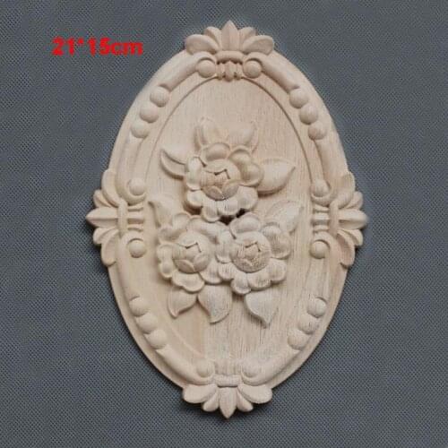 1x Wall Doors Decoration Floral Wood Carved Decal Wooden Figurines Appliques
