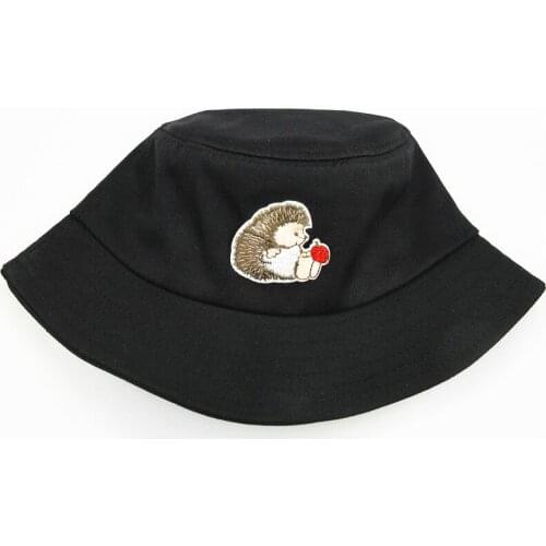 2021 Hedgehog Animal Embroidery Cotton Bucket Hat Fisherman Hat Outdoor Travel Hat Sun Cap Hats for Men and Women 198