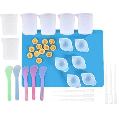 36Pc Reusable Silicone Resin Kit Nonstick Silicone Mat 100Ml Measuring Cups Finger Cots Resin Mix Cup Stir Stick Pipette