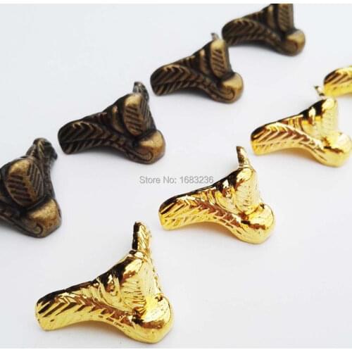 4pcs Mini Small Vintage Golden Jewelry Chest Gift Wine Box Wooden Case Decorative Feet Leg Corner Protector Bracket Support