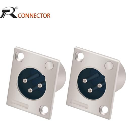2pcs XLR Connector 3pin Male Socket Cable Connector 3pole Nickel Plated Panel Type Converter Microphone MIC Universal Terminal