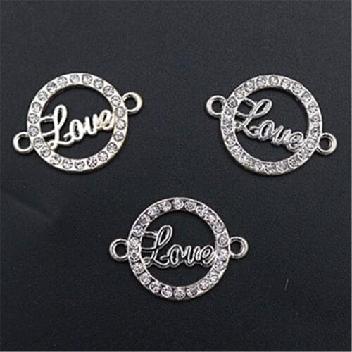 6pcs Silver Plated Handmade Rhinestones Hollow Loop Love Alloy Connectors Necklace Bracelet DIY Metal Jewelry Handmade