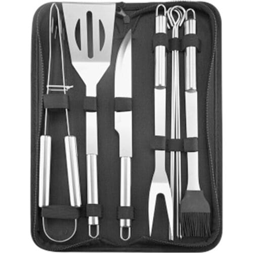 9pcs Durable Stainless Steel Barbecue Tools Portable Outdoor BBQ Utensils For Camping Picnic Kitchen Practical Barbecue Supplies