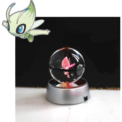 3D Pokemon Ball Celebi Laser Engraving Crystal Ball Fashion Design Pokeball with LED Light Toys for Children