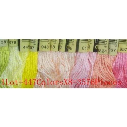 Free Shipping Cross Stitch Thread 8.7 Yard Similar DMC Thread 1 Lot=447ColorsX8=3576 Pieces Cotton Knitted Wire Hot Sell
