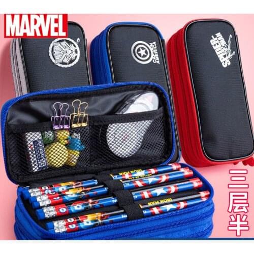 Disney Marvel Avengers Captain America Spider-Man Oxford Spinning Pencil Case Three-layer Large-capacity Pencil Case