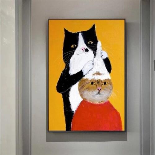 Black Cat Barber Shampoo Cartoon Animal Paining on Canvas Wall Art Poster and Prints Funny Picture Decor for Kids Room Cuadros