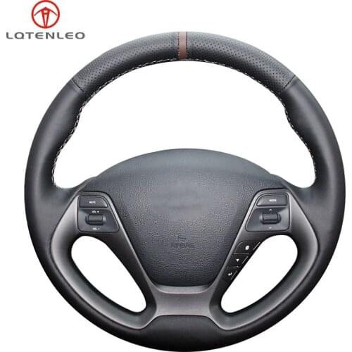 LQTENLEO Black Genuine Leather Steering Wheel Cover For Kia K3 2012-2018 Ceed Cee'd Cerato 2012-2018 Forte Koup Forte5 2013-2018