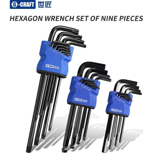 Black Hex Wrench Set 9pcs Screwdriver Double-End L Type Allen Key Hexagon Flat Ball Torx Star Head Metric Bike Tools