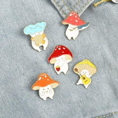Mushroom Enamel Pin Custom Funny Scissors Accordion Brooches Bag Lapel Pin Cartoon Cute Badge Plant Jewelry Gift for Kids Friend