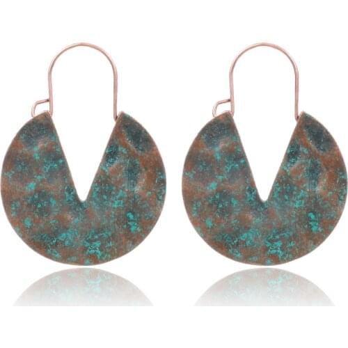 HC Vintage Indian Round Drop Earrings Fashion Metal Statement Earrings Women Ethnic Jewelry Antique Green Bohemian Earrings F