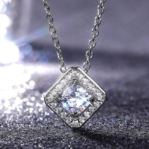 Huitan Simple Stylish Design Square-shaped Pendant Necklace Brilliant CZ Engagement Wedding Accessories Graceful Women Necklaces