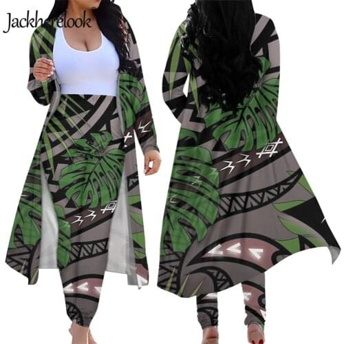 Jackherelook Brand Design Womens 2 Piece Outfits Hawaiian Tropical Print Autumn Long Sleeve Cardigan Skinny Bodycon Pants Set