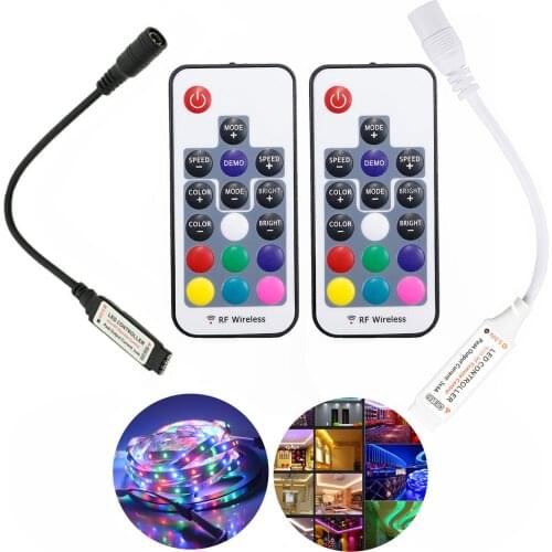 Mini Led RGB Remote Controller DC 5V-24V 17 keys RF Wireless Dimmer For LED Strip Lights 4 Pin Connection