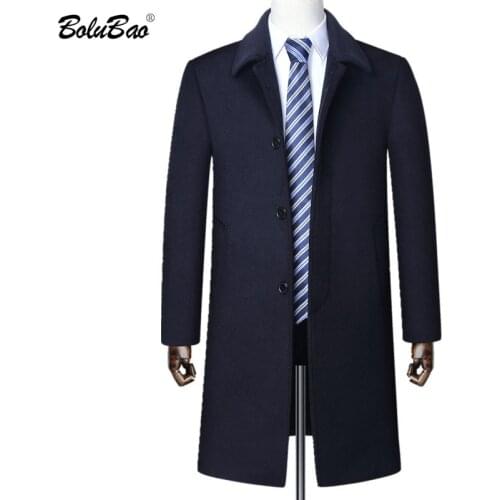BOLUBAO Brand Wool Blend Coats Men New Winter Mens Solid Long Section Wool Coat Business Casual Wild Wool Overcoat Male