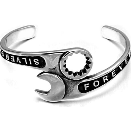 High Quality Fashion Tools Wrench Bracelet Men Titanium Stainless Steel Cuff Bangles Motorcycle Bracelets Men Jewelry pulseiras