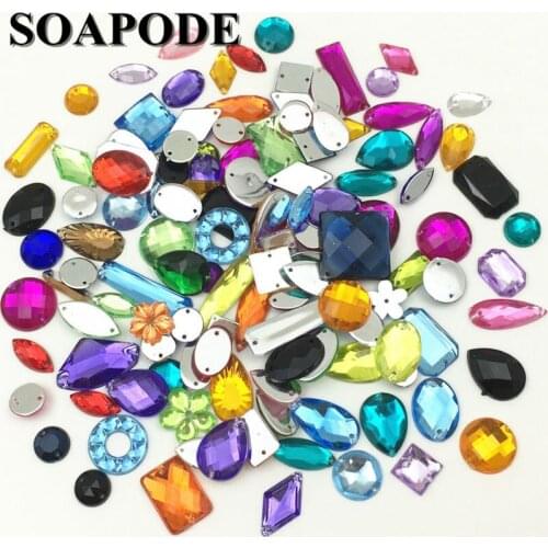 New arrival 100pcs mix color mix shape rhinestones Sewing on Rhinestones Acylic rhinestone buttons Flat back gems DIY applique