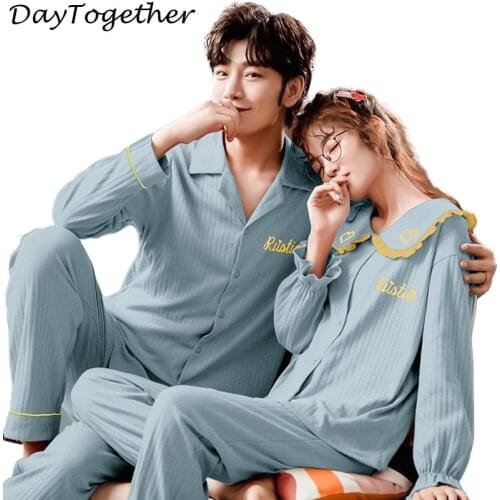 Lovers pajamas leisure loose cartoon age season cotton cardigan long sleeve pajamas women men smoking jackets