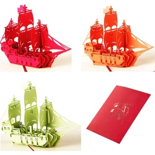 13*16cm 3D Pop Up Handmade Greeting Card Christmas Valentine Birthday Ship Design good quality