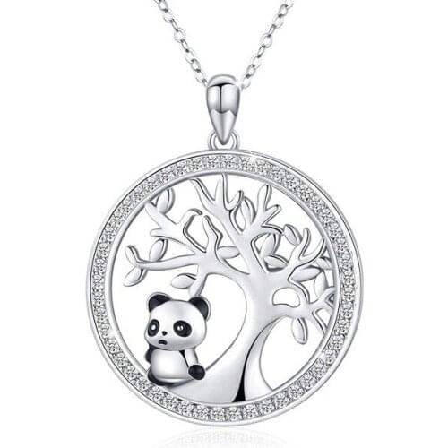 Cute Panda Crystal Bridal Necklace Vintage Female Tree of Life Pendant Necklace Rose Gold Silver Color Chain Necklaces For Women