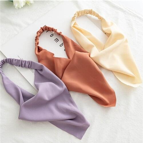Candy Color Women Satin Headband Triangle Hair Scarf Elastic Hair Band Hairband Bandanas Headscarf Turban Headwrap