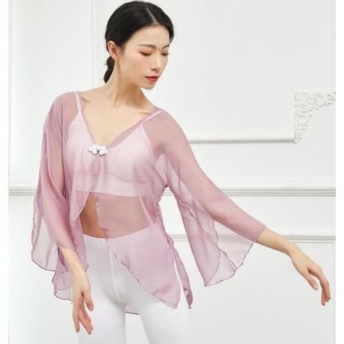 Adult Tencel Chiffon Classical Belly Dance Transparent Blouse Sheer Tie Front Top Fairy Costume for Women Dancing Dancer Clothes