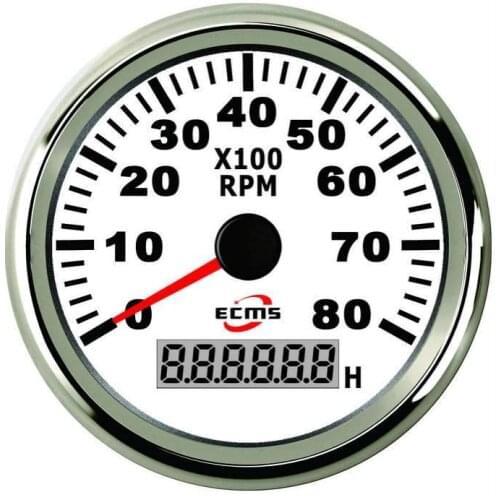 Marine Boat Yacht Car Tachometer RPM Gauge LCD Hourmeter 9-32V 0-8000 RPM 85mm 3.35 Inch 316L Bezel