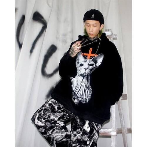 New oversized hoodie 2020 High Street Japan Loose Cool Hoodies Casual Cat Printed Long Sleeve Streetwear spring sweatshirt