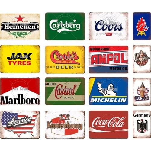 Vintage Style Pub Sign Metal Beer Wine Brand Plates Beverage Metal Wall Art Tin Sign for Mancave Room Decor